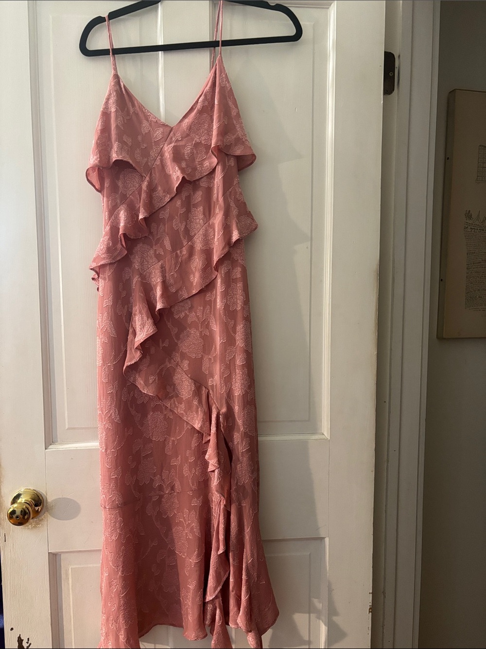 Zara Dusty Rose Floral Ruffle Tiered Maxi Dress XS